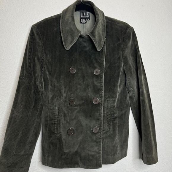 INC Womens Double Breasted Olive Corduroy Jacket Sz 6 - Picture 1 of 11